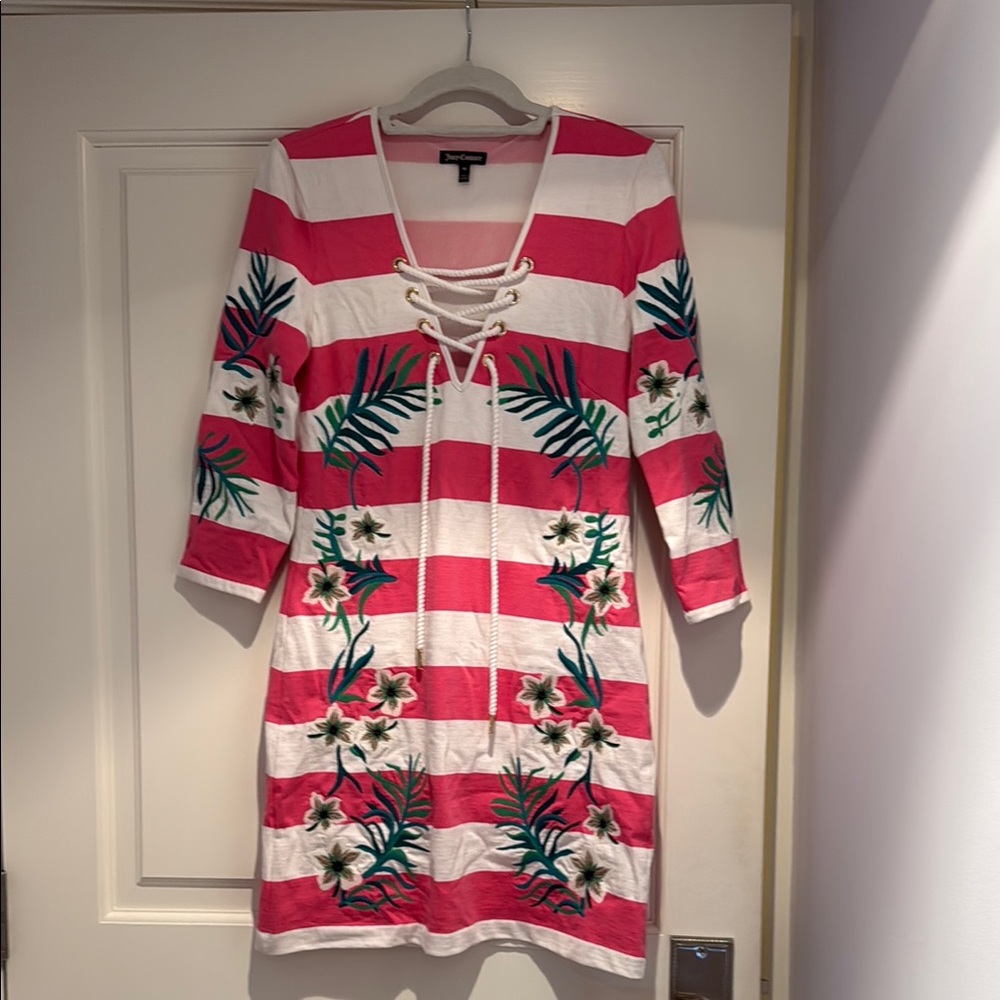 Juicy Couture Pink and White Striped dress. Size medium